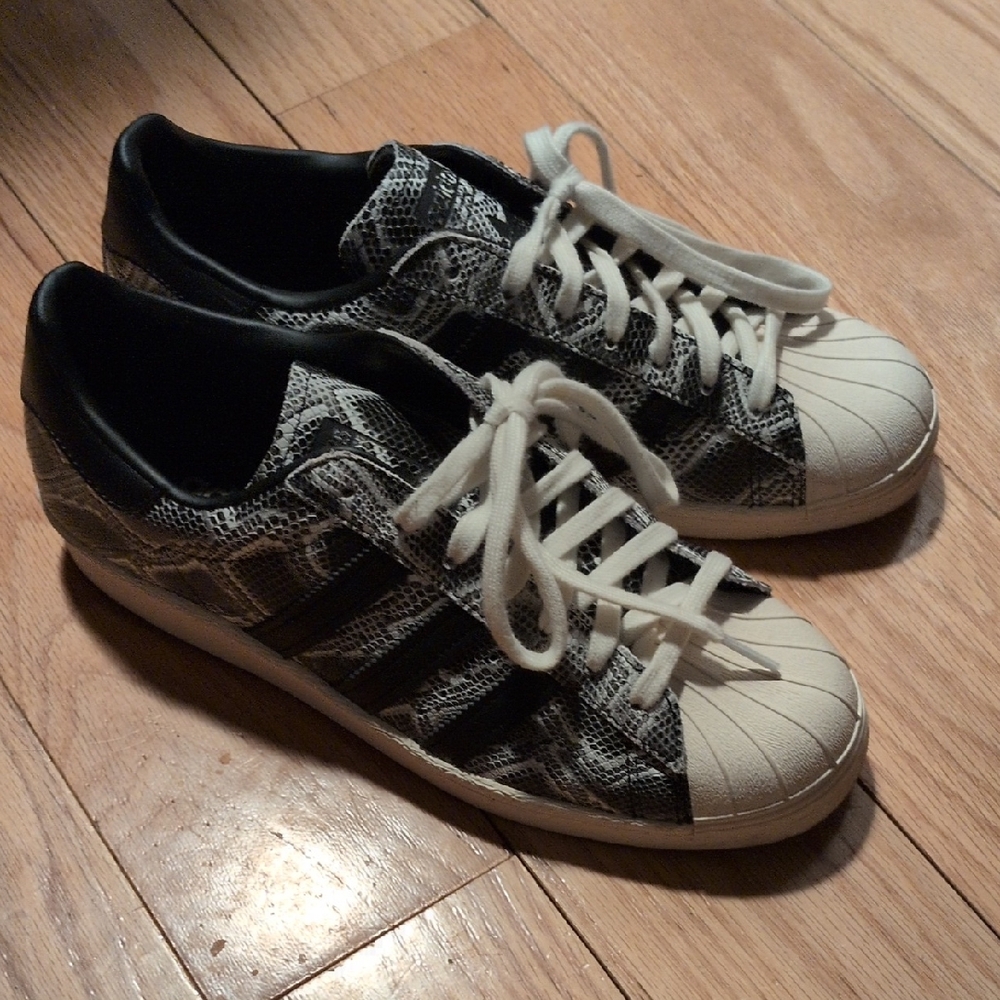Adidas Black & White Snakeskin Shell Toe Sneakers